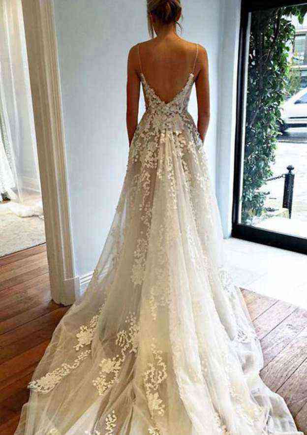 Lace Wedding Dress A-Line/Princess Sweetheart Court Train with Pleated