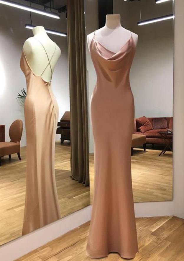 Cowl Neck Sleeveless Charmeuse Sheath/Column Evening Dress with Floor-Length Design