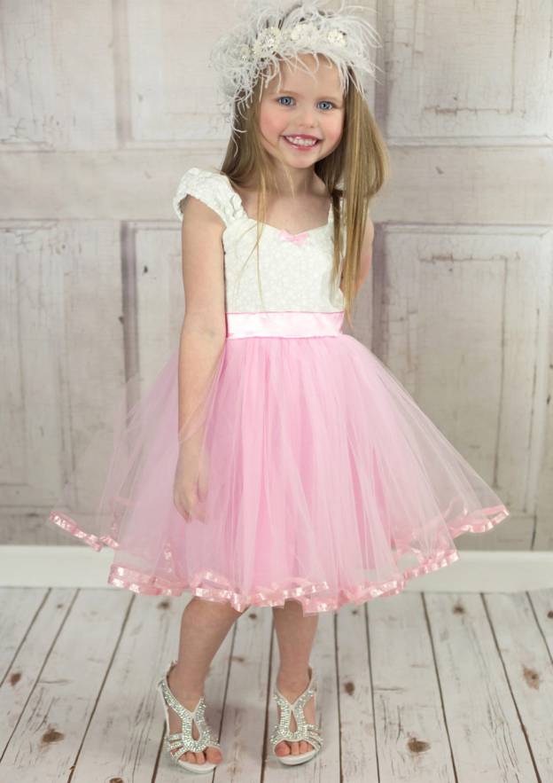 Tulle Square Neckline Knee-Length A-line Flower Girl Dress with Bowknot