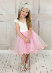 Tulle Square Neckline Knee-Length A-line Flower Girl Dress with Bowknot