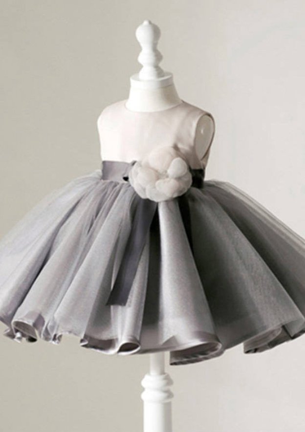Tulle Bateau Knee-Length Ball Gown Flower Girl Dress with Waistband