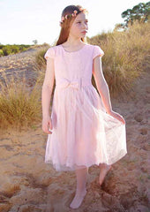 Tulle Bateau Knee-Length A-line Flower Girl Dress with Beaded