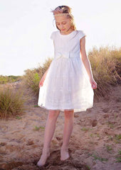Tulle Bateau Knee-Length A-line Flower Girl Dress with Beaded