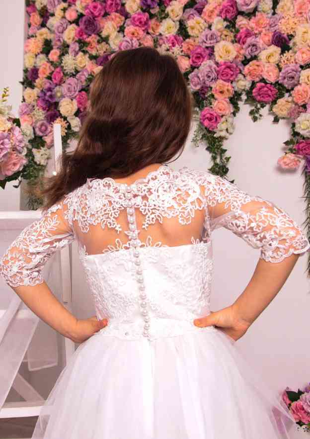 Tulle Off-The-Shoulder Ankle-Length A-line Flower Girl Dress with Lace