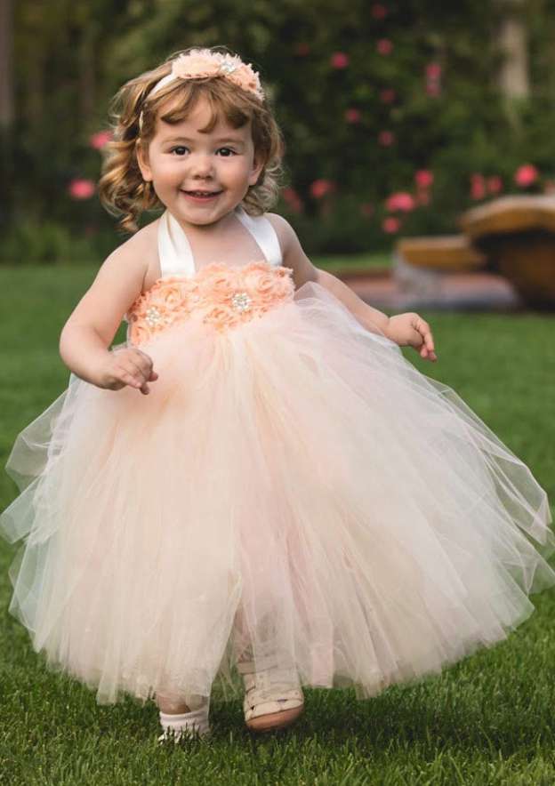 Tulle Halter Ankle-Length A-line Flower Girl Dress with Applique