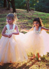 Tulle Halter Ankle-Length A-line Flower Girl Dress with Applique