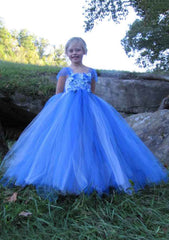 Tulle Square Neckline Floor-Length A-line Flower Girl Dress with Applique