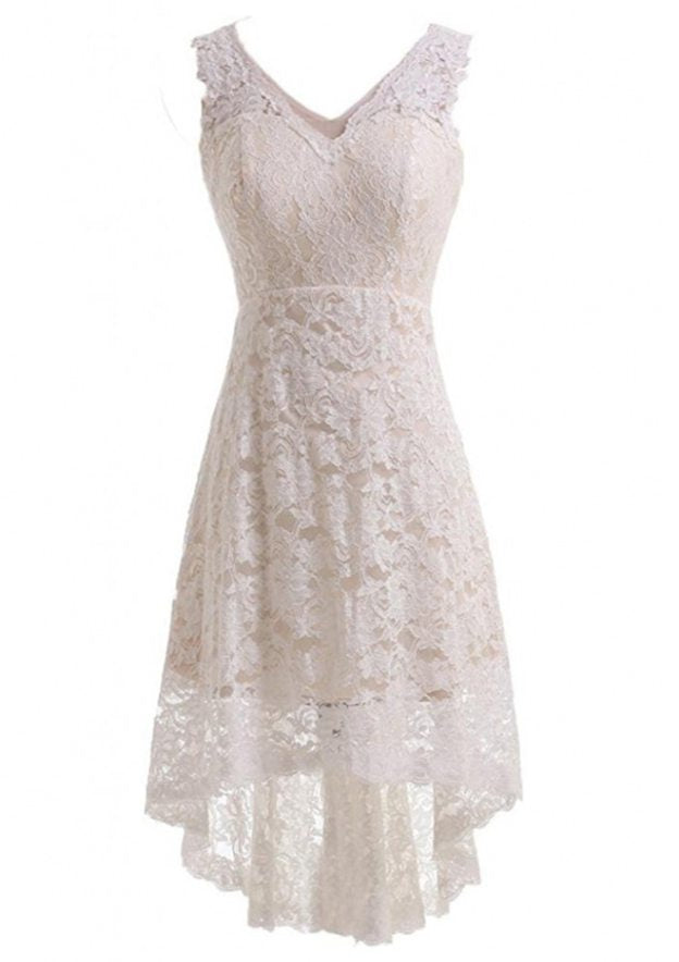 Sleeveless Asymmetrical Lace Wedding Dress, A-line/Princess V Neck