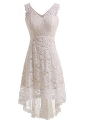 Sleeveless Asymmetrical Lace Wedding Dress, A-line/Princess V Neck