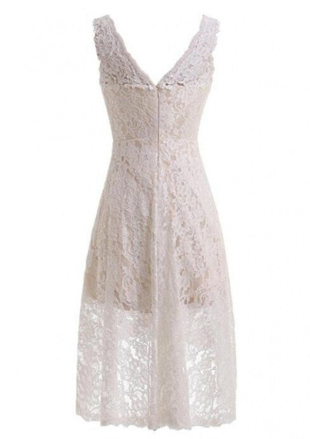 Sleeveless Asymmetrical Lace Wedding Dress, A-line/Princess V Neck