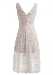 Sleeveless Asymmetrical Lace Wedding Dress, A-line/Princess V Neck
