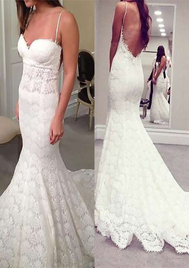 Sweetheart Sleeveless Trumpet/Mermaid Court Train Lace Wedding Dress