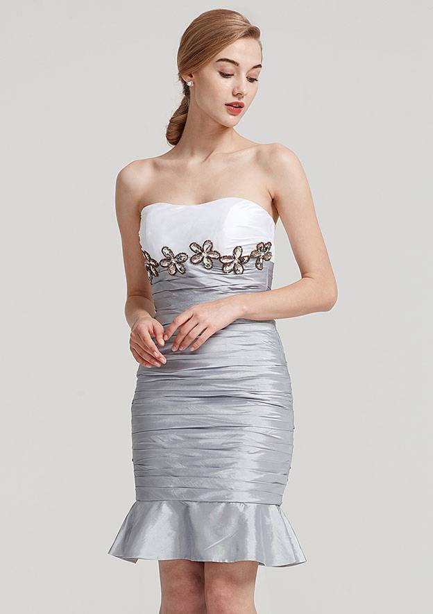 Knee-Length Taffeta Mother of the Bride Dress with Jacket Appliqued Pleated, Sleeveless Sweetheart Trumpet/Mermaid