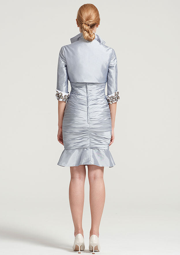Knee-Length Taffeta Mother of the Bride Dress with Jacket Appliqued Pleated, Sleeveless Sweetheart Trumpet/Mermaid