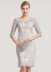 Knee-Length Chiffon Mother of the Bride Dress with Jacket Beading, Half Sleeve Bateau Sheath/Column