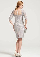 Knee-Length Chiffon Mother of the Bride Dress with Jacket Beading, Half Sleeve Bateau Sheath/Column