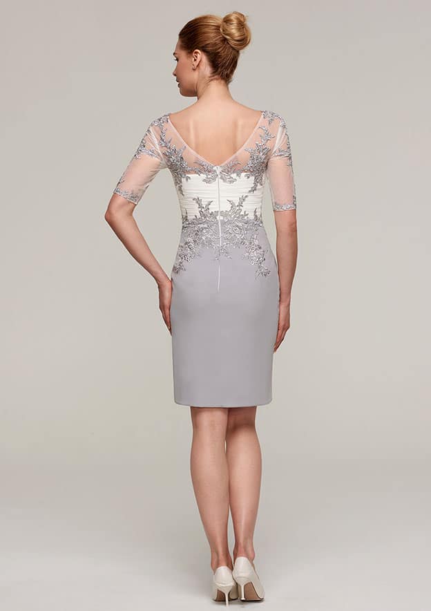 Knee-Length Chiffon Mother of the Bride Dress with Jacket Appliqued, Short Sleeve V Neck Sheath/Column