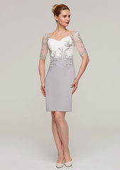 Knee-Length Chiffon Mother of the Bride Dress with Jacket Appliqued, Short Sleeve V Neck Sheath/Column