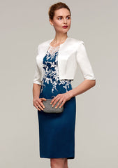 Knee-Length Satin Mother of the Bride Dress with Jacket Appliqued, Sleeveless Bateau Sheath/Column