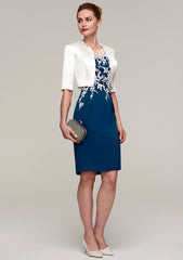 Knee-Length Satin Mother of the Bride Dress with Jacket Appliqued, Sleeveless Bateau Sheath/Column