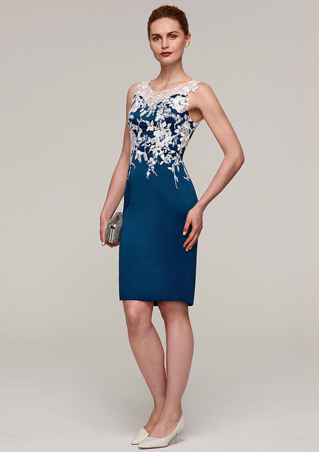 Knee-Length Satin Mother of the Bride Dress with Jacket Appliqued, Sleeveless Bateau Sheath/Column