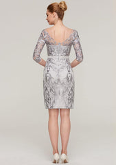Knee-Length Chiffon Mother of the Bride Dress with Jacket Appliqued Waistband, 3/4 Sleeve V Neck Sheath/Column