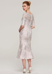 Tea-Length Lace Mother of the Bride Dress with Appliqued, Half Sleeve Bateau Sheath/Column