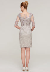 Knee-Length Lace Mother of the Bride Dress with Sequins Appliqued, Half Sleeve Bateau Sheath/Column