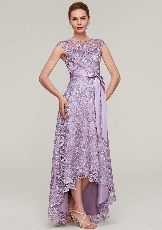 Lace Mother of the Bride Dresses with Sashes, Sleeveless Asymmetrical A-line/Princess Bateau