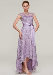 Lace Mother of the Bride Dresses with Sashes, Sleeveless Asymmetrical A-line/Princess Bateau