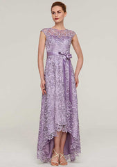 Lace Mother of the Bride Dresses with Sashes, Sleeveless Asymmetrical A-line/Princess Bateau