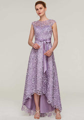 Lace Mother of the Bride Dresses with Sashes, Sleeveless Asymmetrical A-line/Princess Bateau