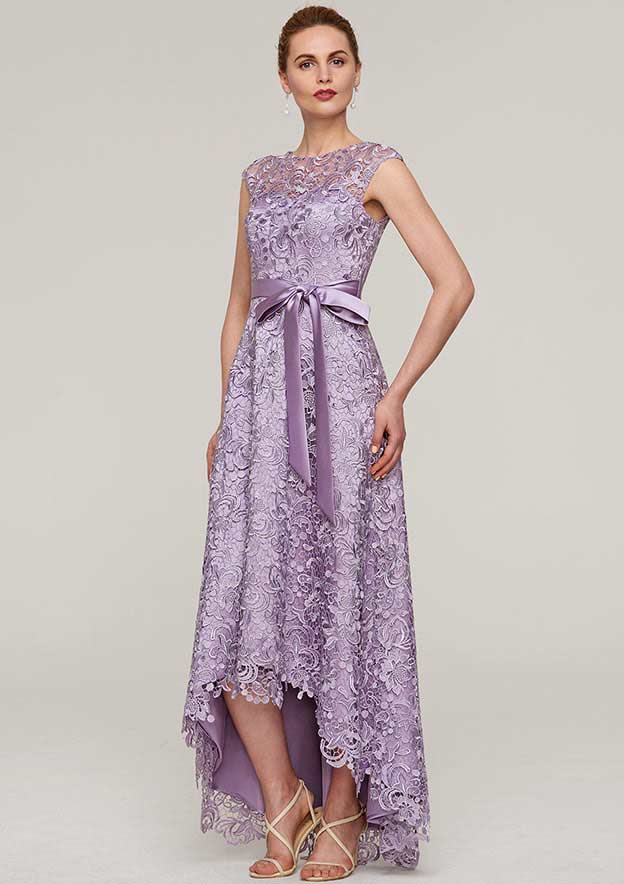 Lace Mother of the Bride Dresses with Sashes, Sleeveless Asymmetrical A-line/Princess Bateau