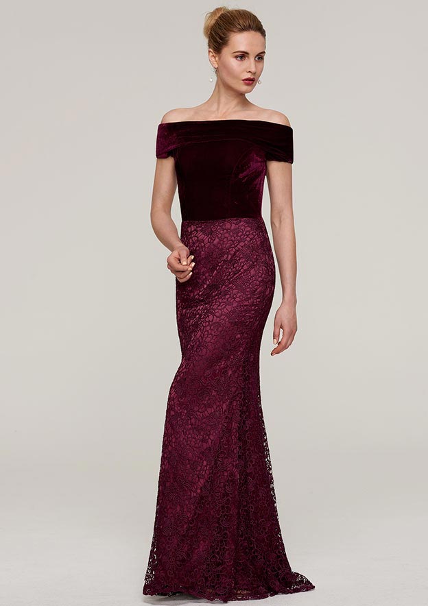 Sweep Train Lace Mother of the Bride Dresses, Sleeveless Off-the-Shoulder Sheath/Column