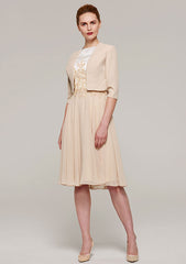 Knee-Length Chiffon Mother of the Bride Dress with Appliqued Jacket, Sleeveless Bateau A-line