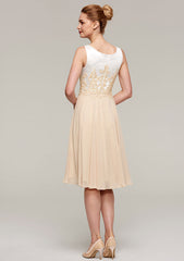 Knee-Length Chiffon Mother of the Bride Dress with Appliqued Jacket, Sleeveless Bateau A-line