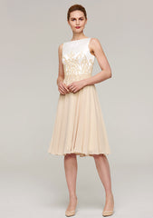 Knee-Length Chiffon Mother of the Bride Dress with Appliqued Jacket, Sleeveless Bateau A-line