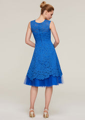 Knee-Length Lace Mother of the Bride Dress with Jacket, Sleeveless Scoop Neck A-line