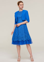 Knee-Length Lace Mother of the Bride Dress with Jacket, Sleeveless Scoop Neck A-line