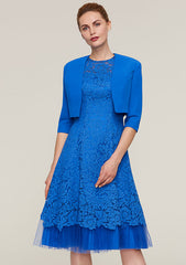 Knee-Length Lace Mother of the Bride Dress with Jacket, Sleeveless Scoop Neck A-line