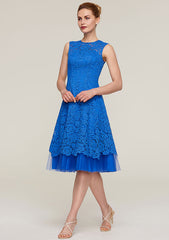 Knee-Length Lace Mother of the Bride Dress with Jacket, Sleeveless Scoop Neck A-line