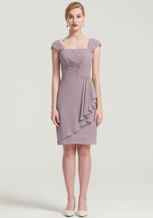 Knee-Length Chiffon Mother of the Bride Dress with Jacket Pleated, Sleeveless Square Neckline Sheath/Column
