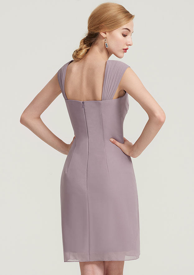 Knee-Length Chiffon Mother of the Bride Dress with Jacket Pleated, Sleeveless Square Neckline Sheath/Column