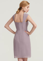 Knee-Length Chiffon Mother of the Bride Dress with Jacket Pleated, Sleeveless Square Neckline Sheath/Column