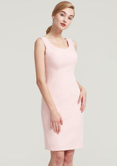 Knee-Length Elastic Satin Mother of the Bride Dress with Lace Jacket, Sleeveless Scoop Neck Sheath/Column