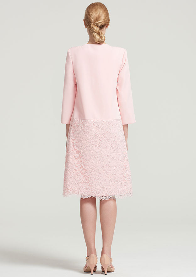 Knee-Length Elastic Satin Mother of the Bride Dress with Lace Jacket, Sleeveless Scoop Neck Sheath/Column