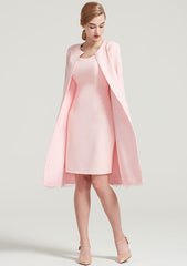 Knee-Length Elastic Satin Mother of the Bride Dress with Lace Jacket, Sleeveless Scoop Neck Sheath/Column