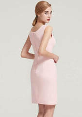 Knee-Length Elastic Satin Mother of the Bride Dress with Lace Jacket, Sleeveless Scoop Neck Sheath/Column