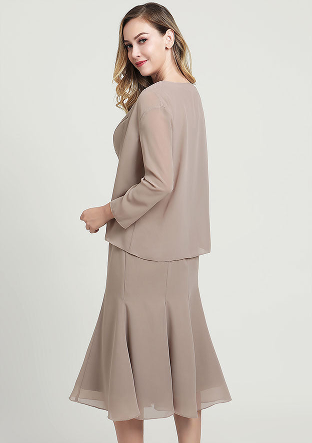 Tea-Length Chiffon Mother of the Bride Dress with Beading Jacket, Sleeveless Bateau