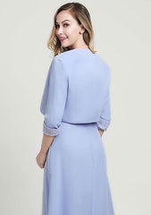 Asymmetrical Chiffon Mother of the Bride Dress with Jacket Beading Lace Pleated, Half Sleeve Scoop Neck A-line